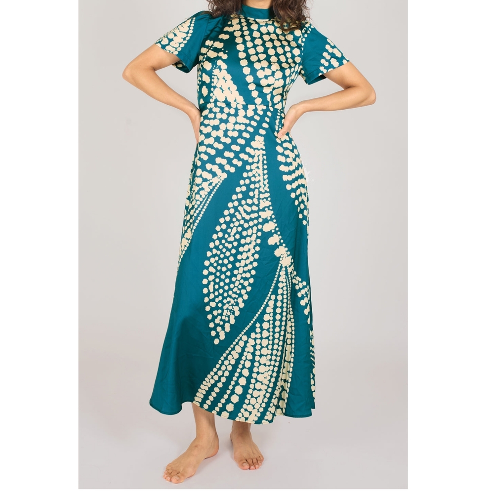 Silk Traffic People Teal and Cream Patterned Maxi Dress Small